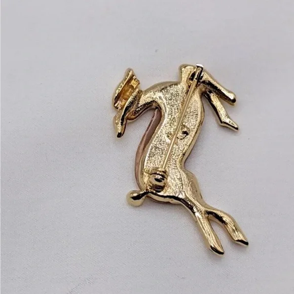 Liz Claiborne Christmas Brooch Pin Vintage Deer Rudolf MOP Crackle Estate - Picture 7 of 7